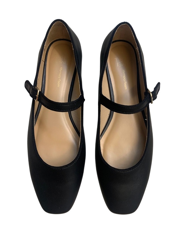 Time and Tru Shoes - Black Faux Leather Mary Jane Ballet Flats Adjustable Strap Minimalist Preppy 8.5